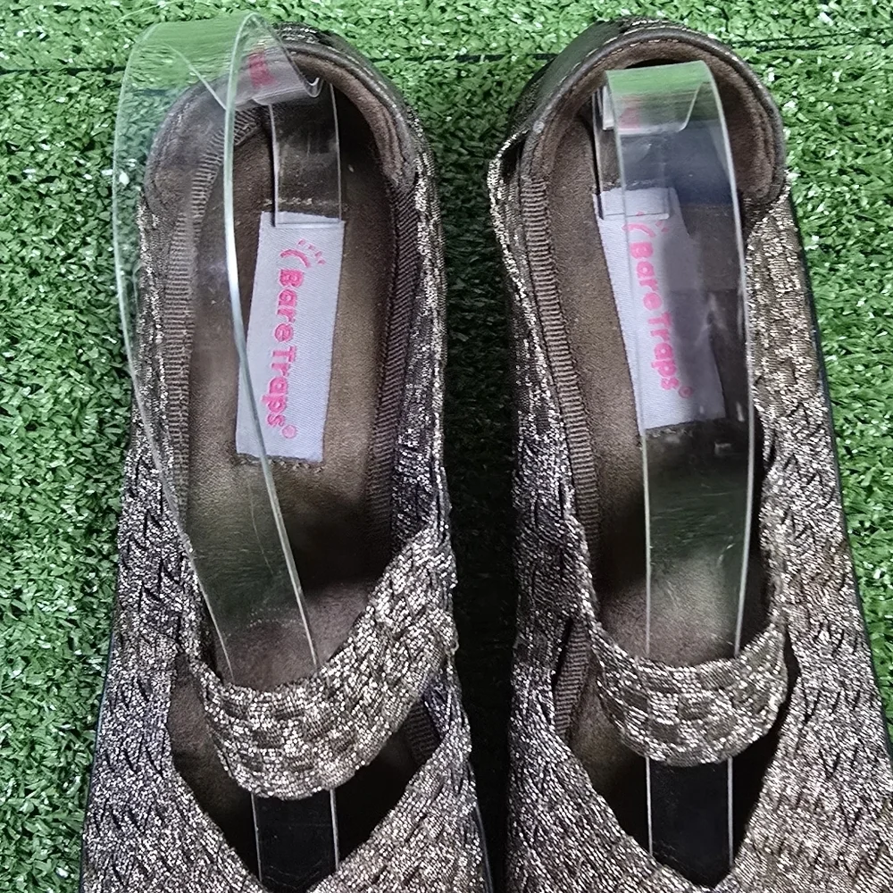 BARETRAPS | UMMA ELASTIC WOVEN PEEP-TOE MARY JANE WEDGE SANDALS